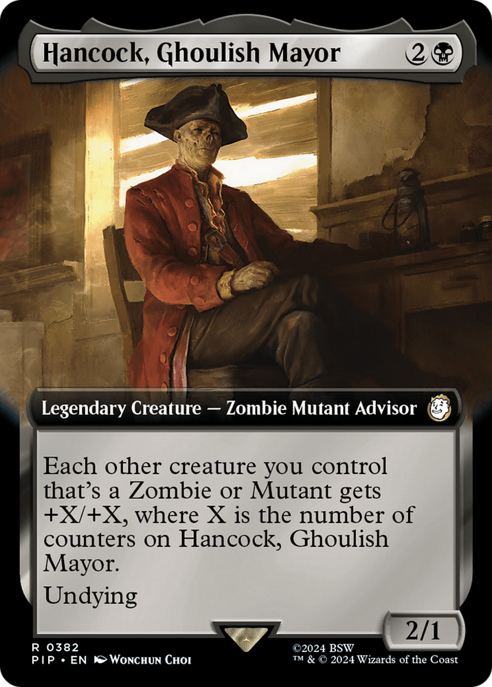 Hancock, Ghoulish Mayor (Extended Art) [Fallout] Magic: The Gathering
