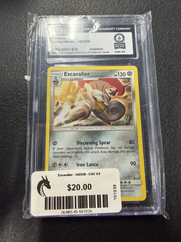 Escavalier - 142/236 - CGC 9.0 Mint -  (Rare) Pokemon