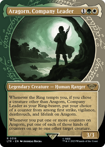 Aragorn, Company Leader (Showcase Ring Frame) [The Lord of the Rings: Tales of Middle-Earth] Magic: The Gathering