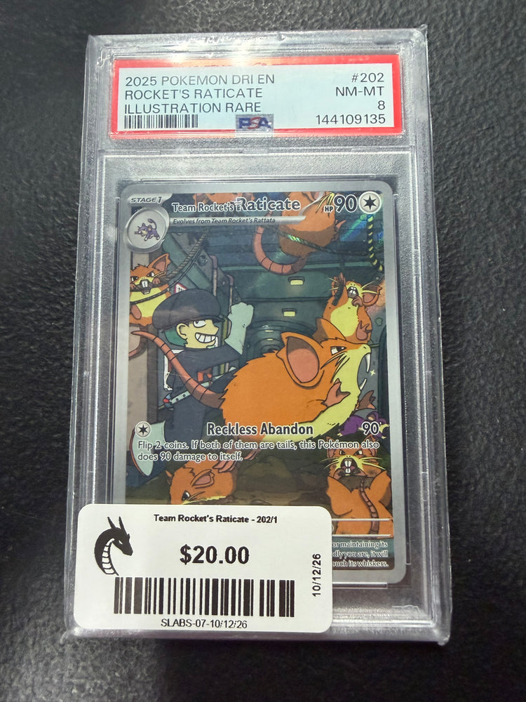 Team Rocket's Raticate - 202/182 - PSA 8.0 NM - MT -  (Illustration Rare) Pokemon