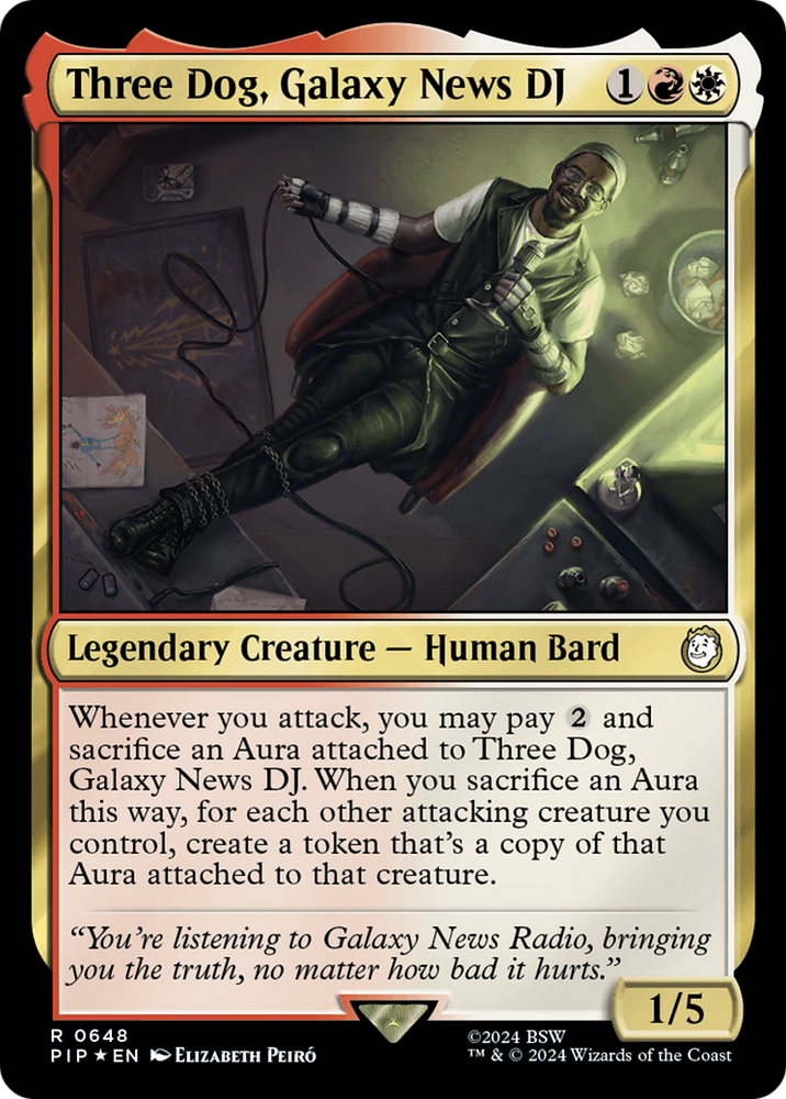 Three Dog, Galaxy News DJ (Surge Foil) [Fallout] Magic: The Gathering