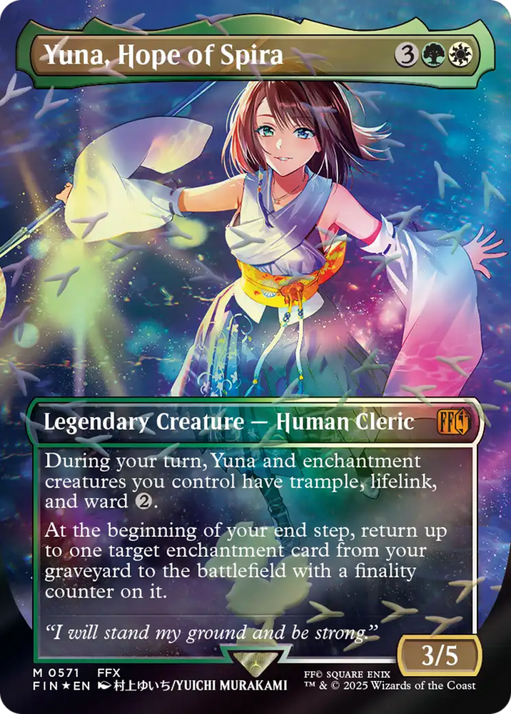 Yuna, Hope of Spira (Borderless) (Chocobo Track Foil) [FINAL FANTASY] Magic: The Gathering