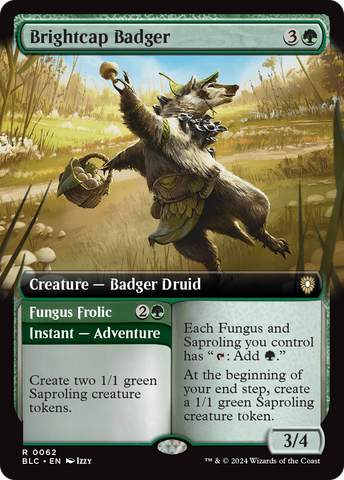 Brightcap Badger // Fungus Frolic (Extended Art) [Bloomburrow Commander] Magic: The Gathering