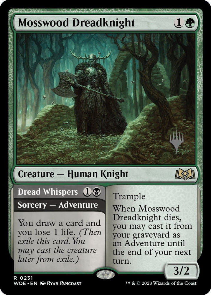 Mosswood Dreadknight // Dread Whispers (Promo Pack) [Wilds of Eldraine Promos] Magic: The Gathering