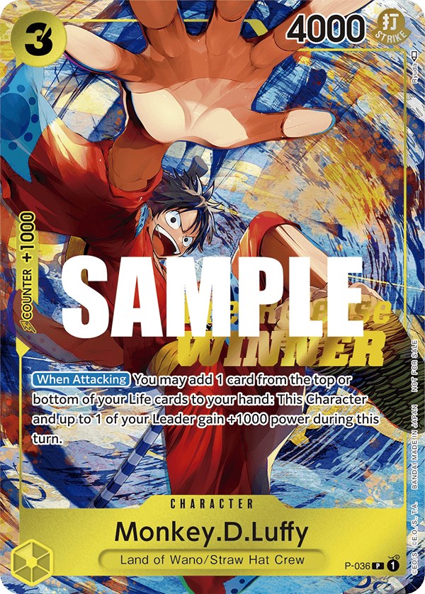 Monkey.D.Luffy (Pre-Release Tournament) [Winner] [One Piece Promotion Cards] Bandai