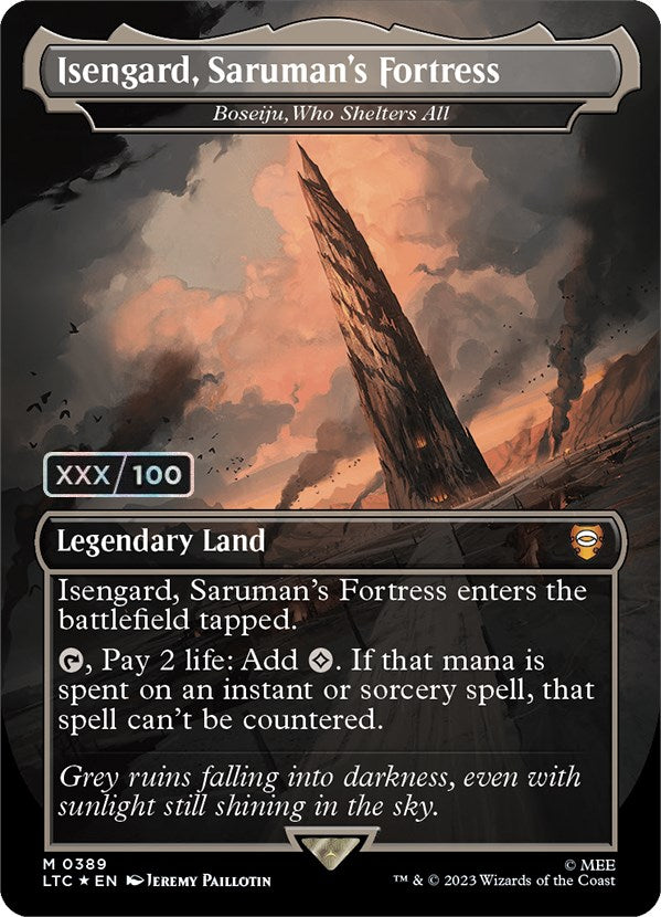Isengard, Saruman's Fortress - Boseiju, Who Shelters All (Borderless) (Serialized) [The Lord of the Rings: Tales of Middle-Earth Commander] Magic: The Gathering