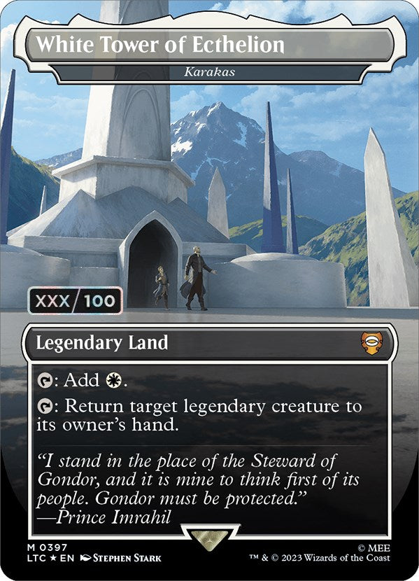 White Tower of Ecthelion - Karakas (Borderless) (Serialized) [The Lord of the Rings: Tales of Middle-Earth Commander] Magic: The Gathering