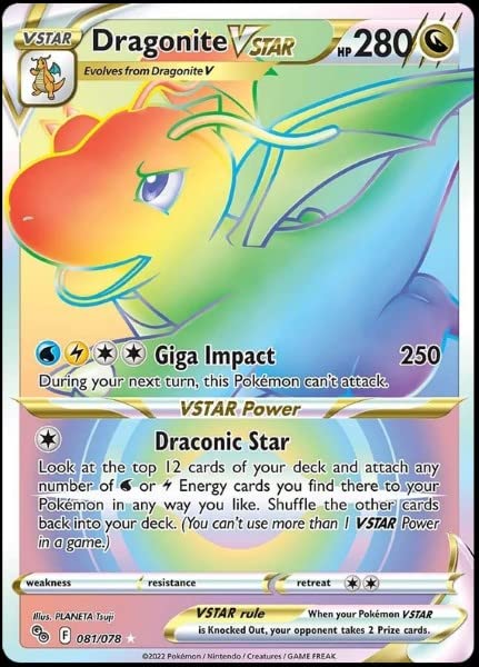 Dragonite Vstar 081/078 - Pokemon Go - Full Art - Secret Rare Card - Rainbow Pokémon
