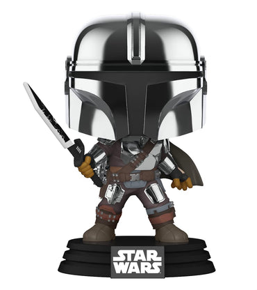 POP Funko Star Wars Mandalorian with Darksaber (Chrome & Glow in The Dark), Exclusive FUNKO