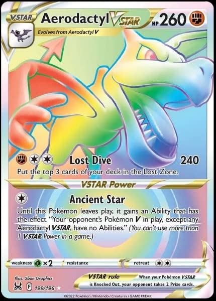 Pokemon - Aerodactyl VStar 199/196 Lost Origin Secret Rainbow Rare Foi