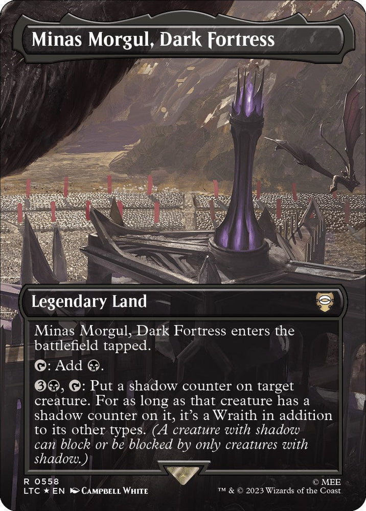 Minas Morgul, Dark Fortress (Borderless) (Surge Foil) [The Lord of the Rings: Tales of Middle-Earth Commander] Magic: The Gathering