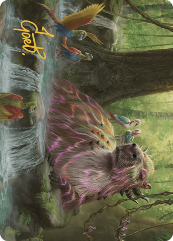 Basking Capybara Art Card (Gold-Stamped Signature) [The Lost Caverns of Ixalan Art Series] Magic: The Gathering