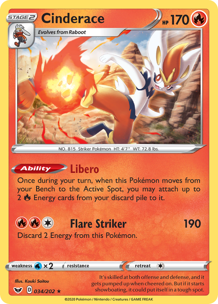Cinderace (034/202) (Theme Deck Exclusive) [Sword & Shield: Base Set] Pokémon