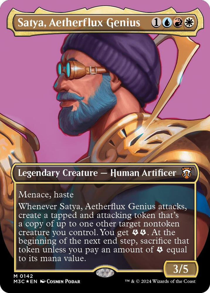 Satya, Aetherflux Genius (Borderless) (Ripple Foil) [Modern Horizons 3 Commander] Magic: The Gathering