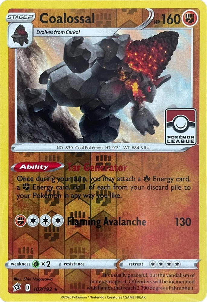 Coalossal (107/192) (League Promo) [Sword & Shield: Rebel Clash] Pokémon