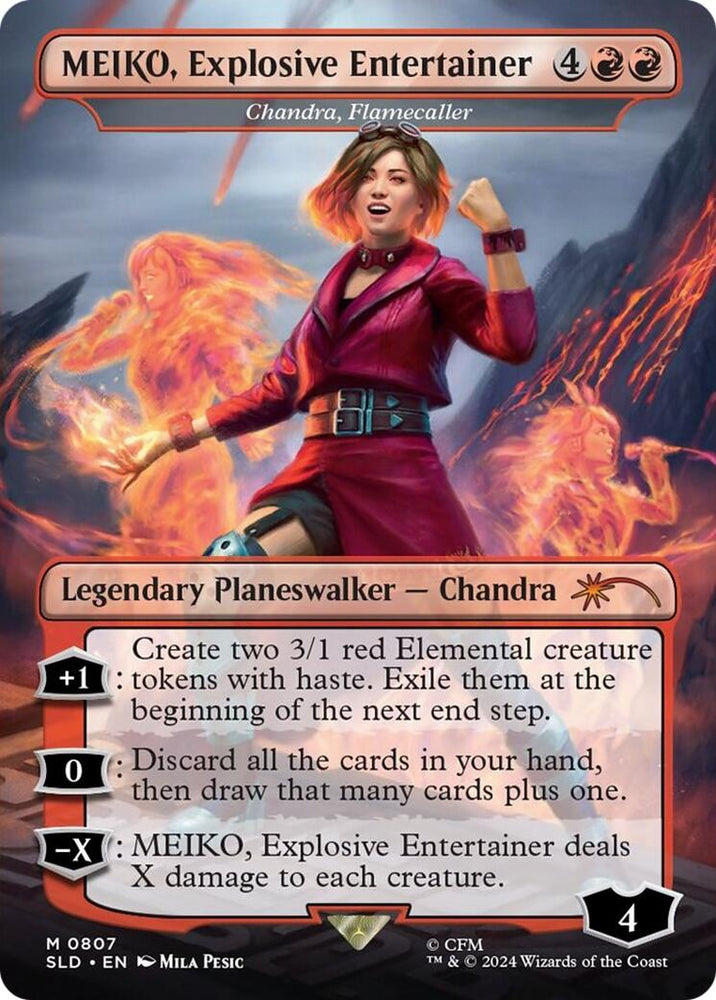 MEIKO, Explosive Entertainer - Chandra, Flamecaller (Rainbow Foil) (Japanese) [Secret Lair Drop Series] Magic: The Gathering
