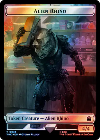 Alien Rhino // Clue (0055) Double-Sided Token (Surge Foil) [Doctor Who Tokens] Magic: The Gathering