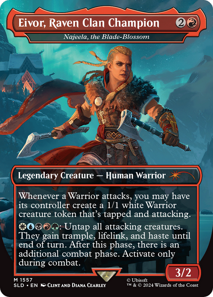 Eivor, Raven Clan Champion - Najeela, the Blade-Blossom (Rainbow Foil) [Secret Lair Drop Series] Magic: The Gathering