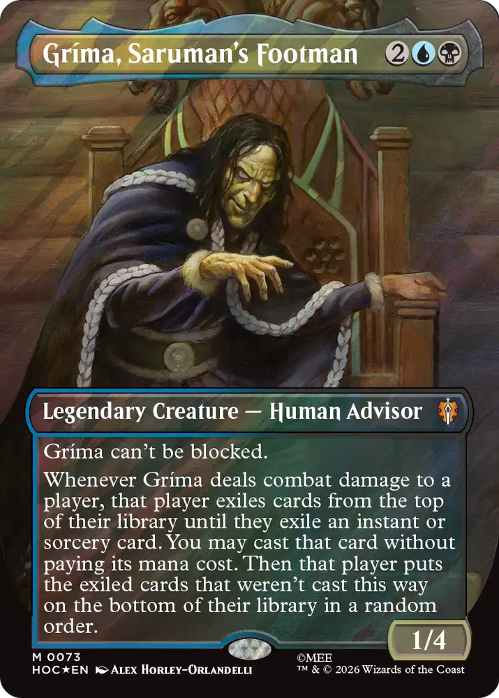 Grima, Saruman's Footman (Borderless) (Surge Foil) [The Hobbit: Eternal-Legal] Magic: The Gathering