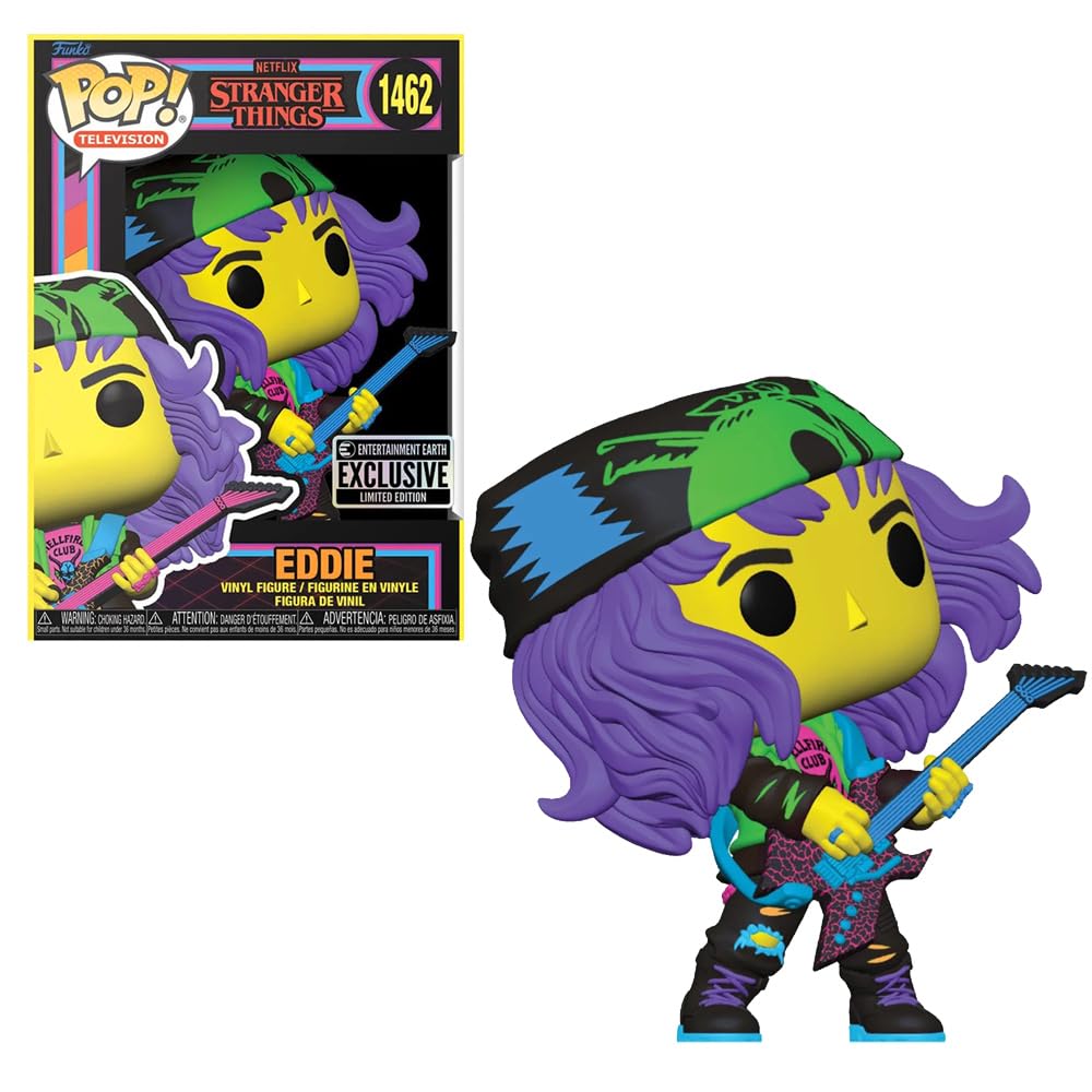 Funko Pop! Stranger Things Eddie with Guitar Blacklight Vinyl Figure #1462 - Entertainment Earth Exclusive FUNKO