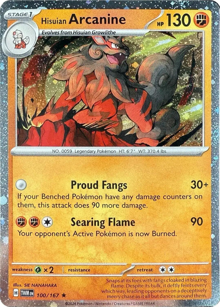 Hisuian Arcanine (100/167) (Cosmos Holo) [Scarlet & Violet: Twilight Masquerade] Pokémon