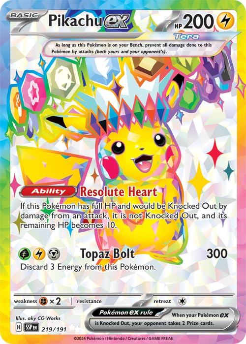 Pokemon - Pikachu ex 219/191 - Surging Sparks  Full Art Ultra Rare  Foil Card Pokémon