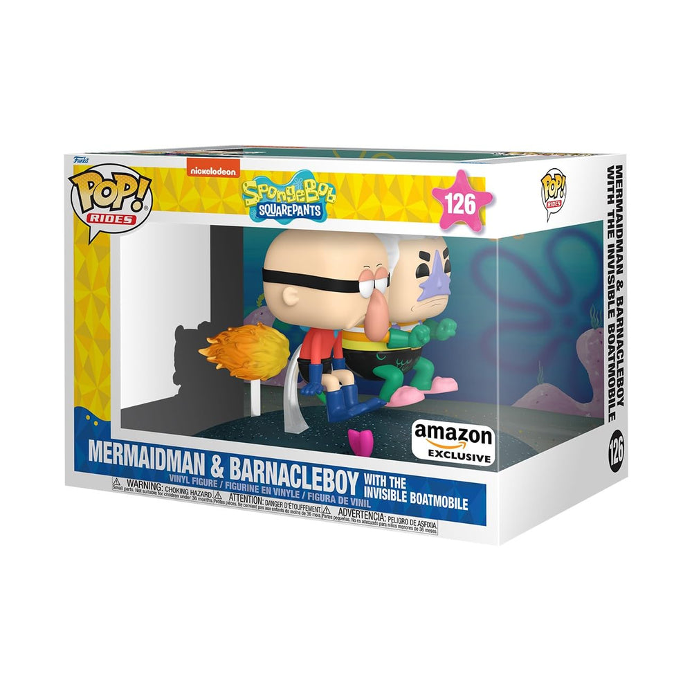 Funko POP Rides Deluxe: Spongebob Squarepants - Mermaid Man & Barnacle Boy with Invisible Car - Amazon Exclusive - Collectable Vinyl Figure - Gift Idea - Official Merchandise FUNKO