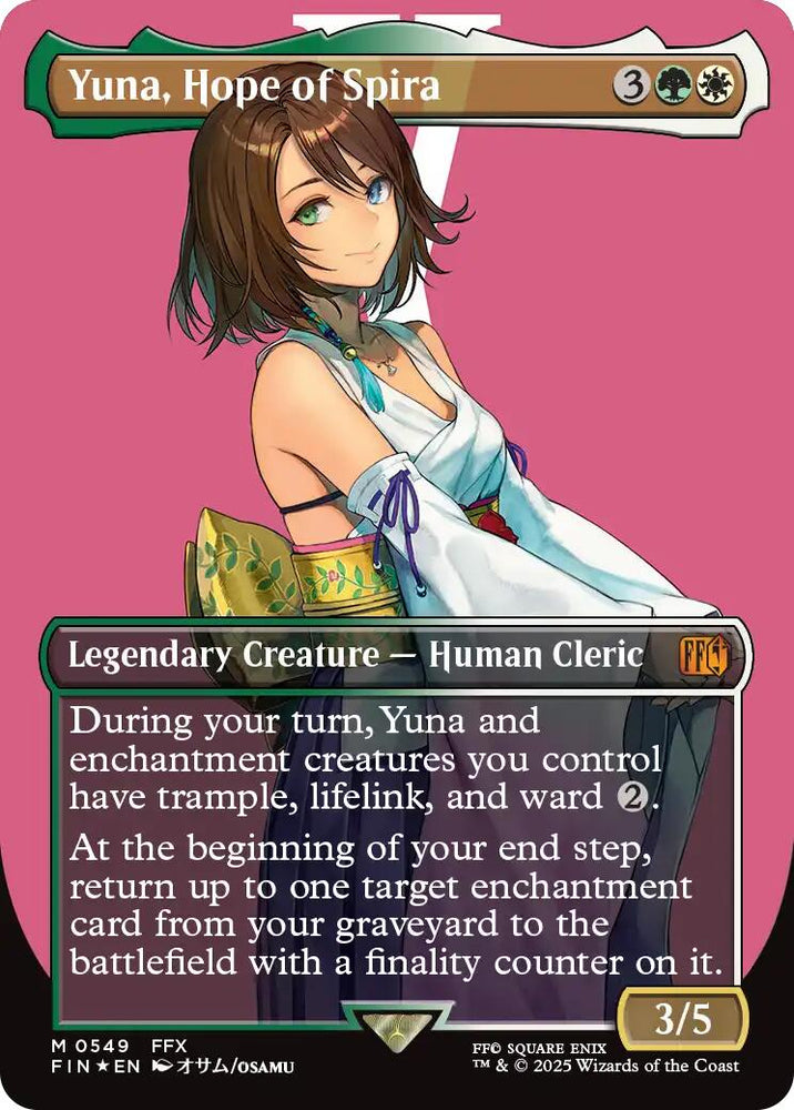 Yuna, Hope of Spira (Borderless) (Surge Foil) [FINAL FANTASY] Magic: The Gathering
