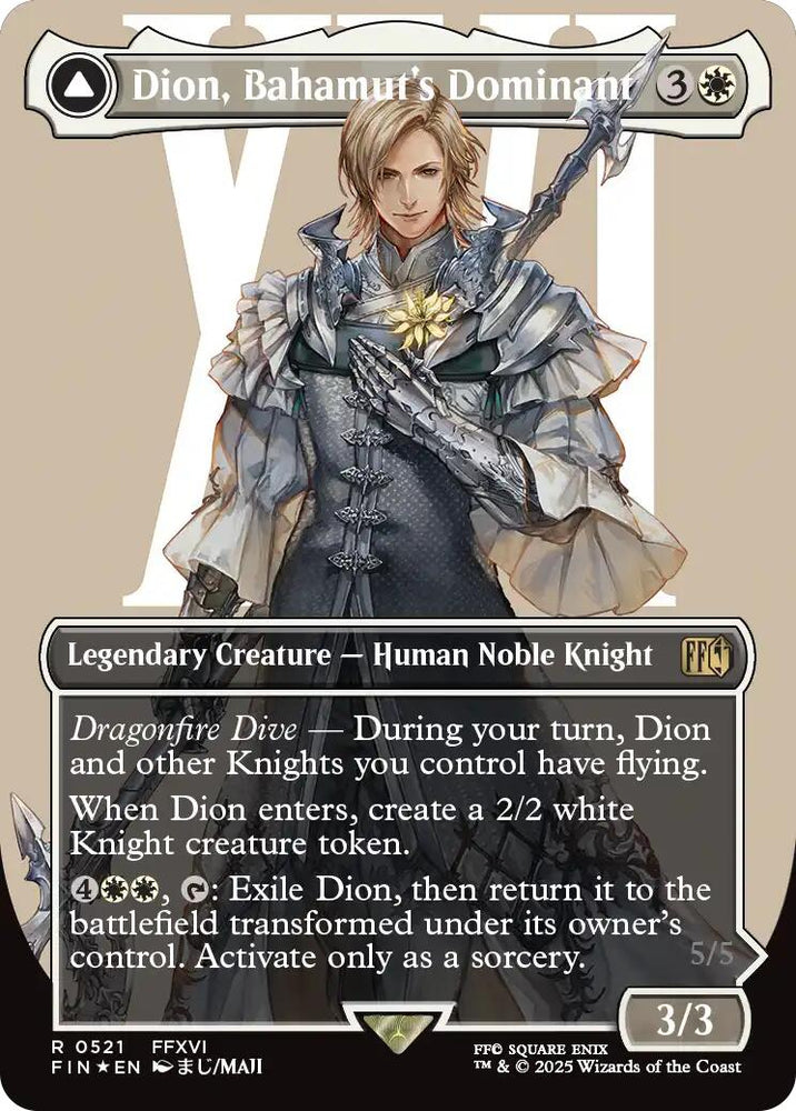 Dion, Bahamut's Dominant // Bahamut, Warden of Light (Borderless) (Surge Foil) [FINAL FANTASY] Magic: The Gathering