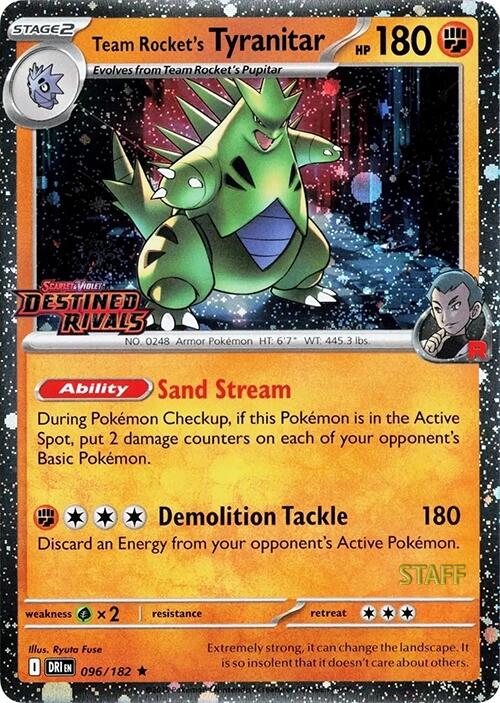 Team Rocket's Tyranitar (096/182) (Prerelease Staff) [Scarlet & Violet: Destined Rivals] Pokémon