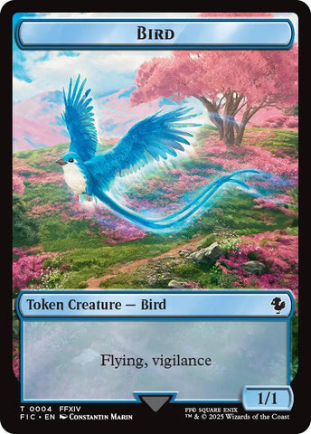 Bird // Hero (0028) Double-Sided Token (Surge Foil) [FINAL FANTASY Commander Tokens] Magic: The Gathering