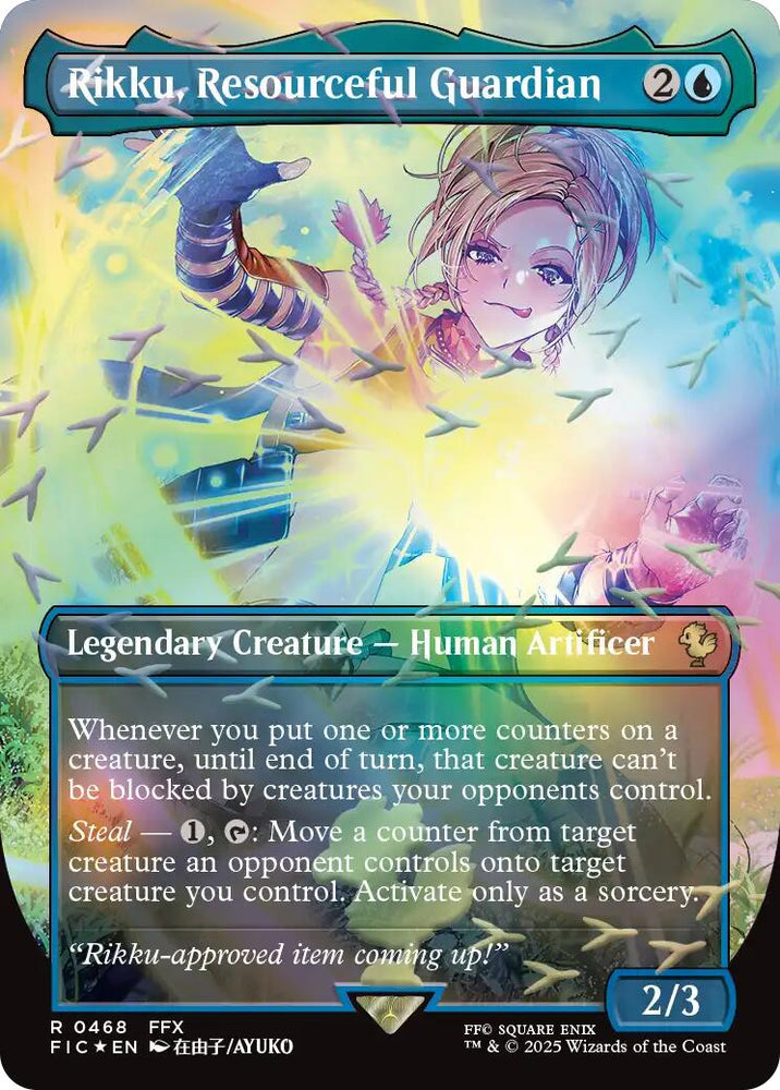 Rikku, Resourceful Guardian (Borderless) (Chocobo Track Foil) [FINAL FANTASY Commander] Magic: The Gathering