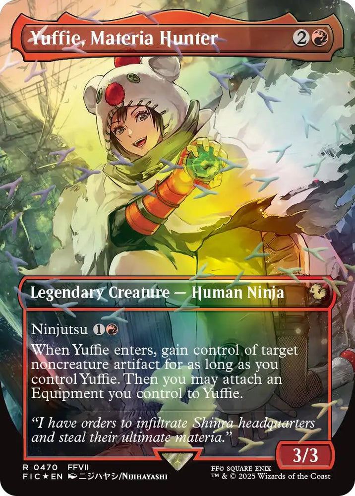 Yuffie, Materia Hunter (Borderless) (Chocobo Track Foil) [FINAL FANTASY Commander] Magic: The Gathering