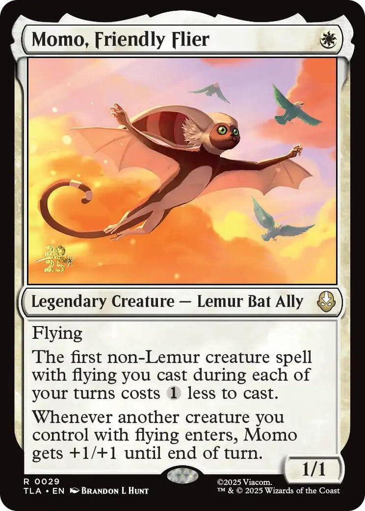 Momo, Friendly Flier [Avatar: The Last Airbender Prerelease Cards] Magic: The Gathering