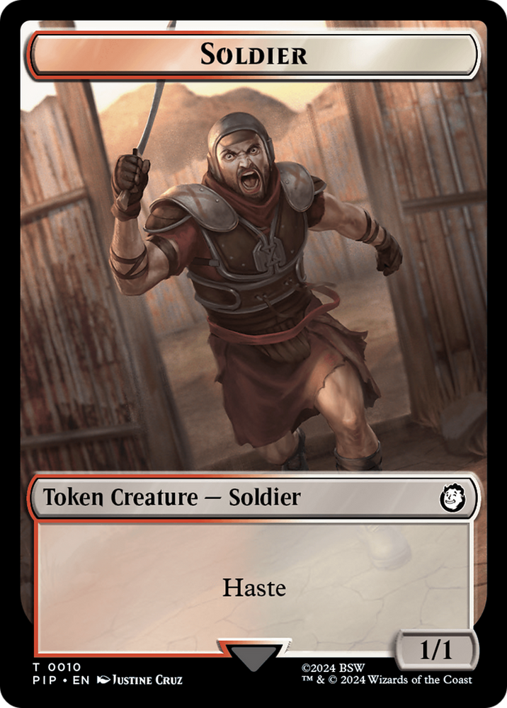 Soldier (0010) // Warrior Double-Sided Token [Fallout Tokens] Magic: The Gathering