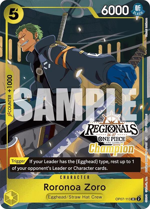 Roronoa Zoro (Regionals Champion Card Set 26-27) [One Piece Promotion Cards] Bandai