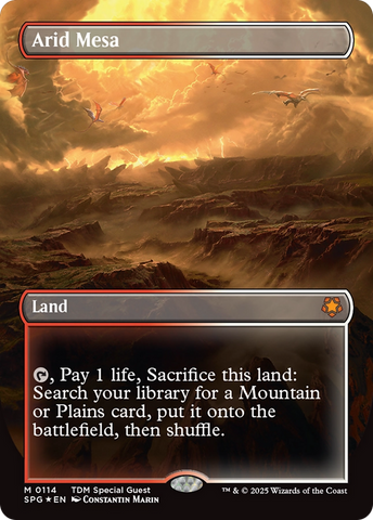 Arid Mesa (Borderless) (Dragonscale Foil) [Tarkir: Dragonstorm Special Guests] Magic: The Gathering