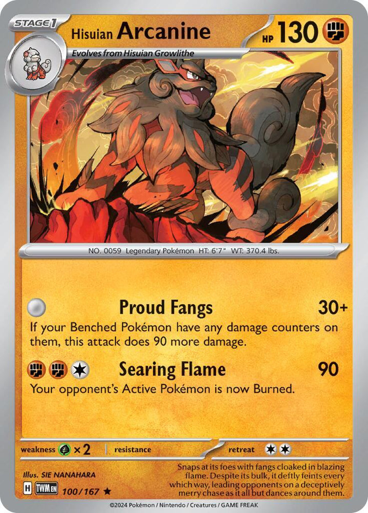 Hisuian Arcanine (100/167) (Non-Holo) (Deck Exclusive) [Scarlet & Violet: Twilight Masquerade] Pokémon