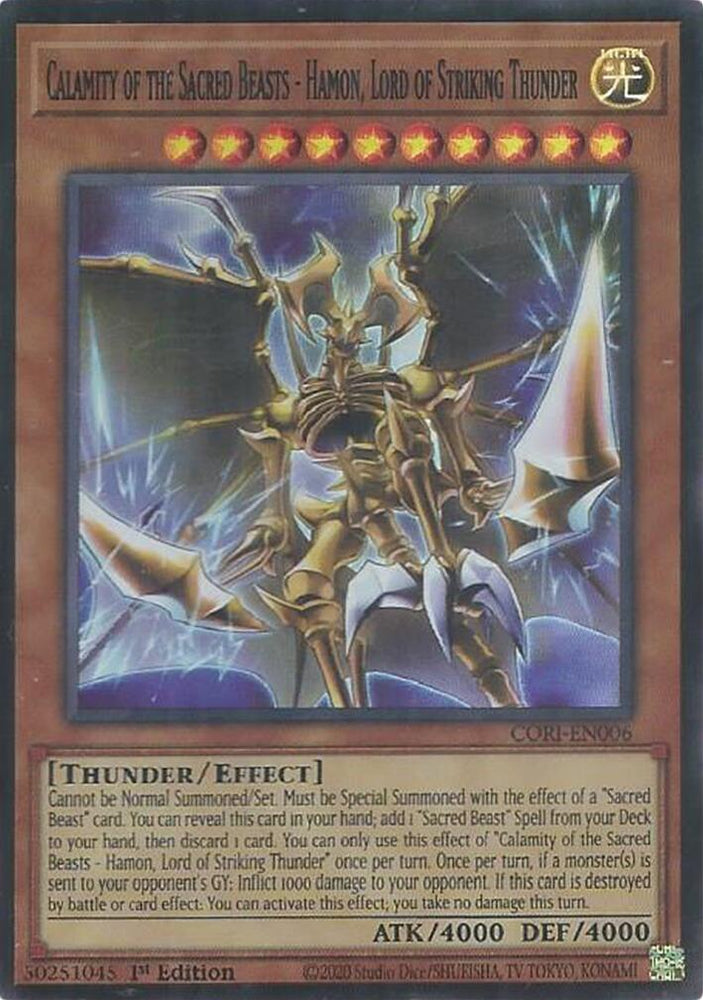Calamity of the Sacred Beasts - Hamon, Lord of Striking Thunder [CORI-EN006] Super Rare Yu-Gi-Oh!