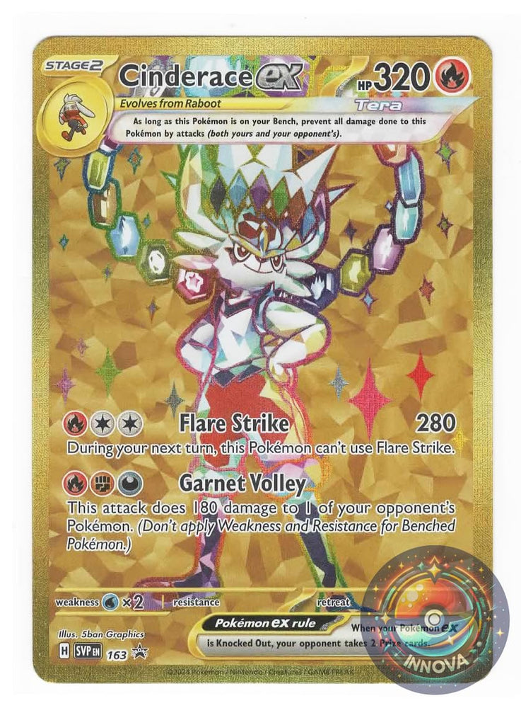 Pokemon - Cinderace ex SVP 163 - Gold Full Art - Terapagos Ultra Premium Collection Promo Card – Exclusive Pokémon