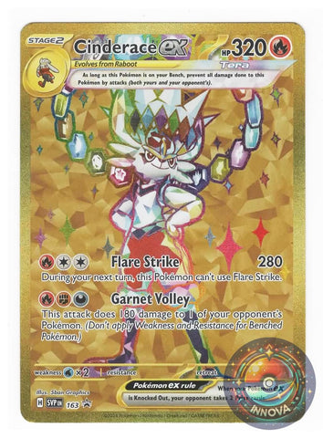 Pokemon - Cinderace ex SVP 163 - Gold Full Art - Terapagos Ultra Premium Collection Promo Card – Exclusive Pokémon