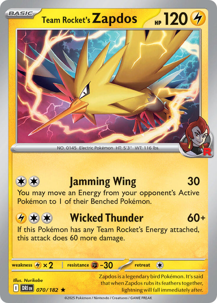 Team Rocket's Zapdos (070/182) (Deck Exclusive) [Scarlet & Violet: Destined Rivals] Pokémon