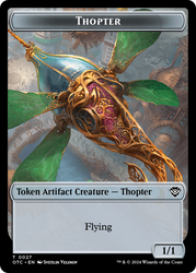 Thopter // Manifest Double-Sided Token [Outlaws of Thunder Junction Commander Tokens] Magic: The Gathering