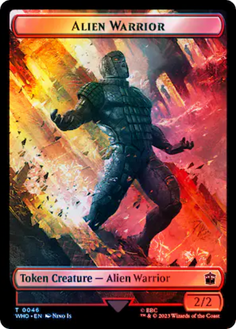 Alien // Alien Warrior Double-Sided Token (Surge Foil) [Doctor Who Tokens] Magic: The Gathering