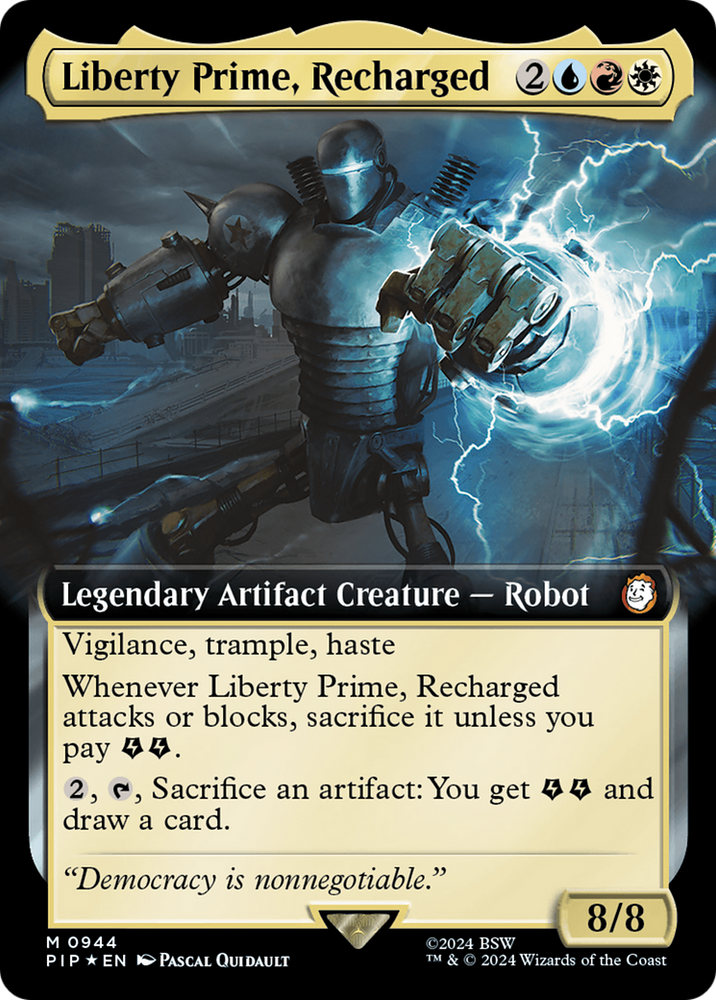 Liberty Prime, Recharged (Extended Art) (Surge Foil) [Fallout] Magic: The Gathering