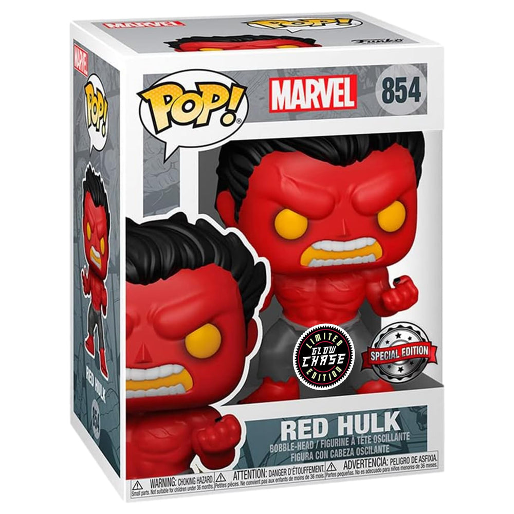 Funko POP! Marvel: Red Hulk Vinyl Figure – Special Edition Exclusive #854 Mulitcolor (Chase - Glow) FUNKO