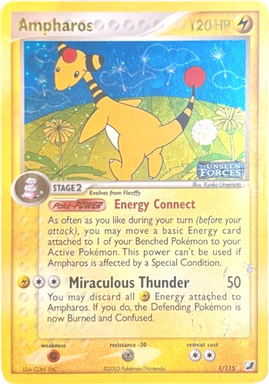 Ampharos (1/115) (Stamped) [EX: Unseen Forces] Pokémon