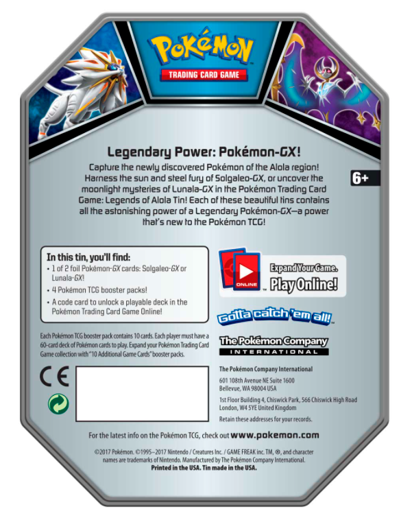 Legends of Alola Tin (Solgaleo GX) Pokémon