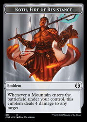 Rebel // Koth, Fire of Resistance Emblem Double-Sided Token [Phyrexia: All Will Be One Tokens] Magic: The Gathering