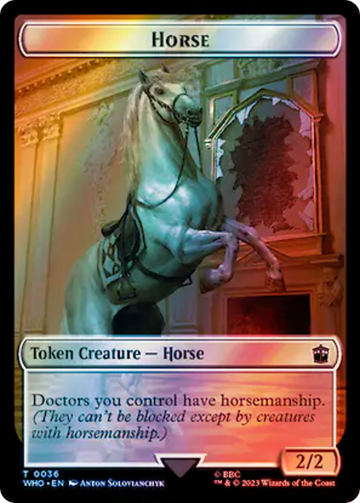 Horse // Clue (0053) Double-Sided Token (Surge Foil) [Doctor Who Tokens] Magic: The Gathering